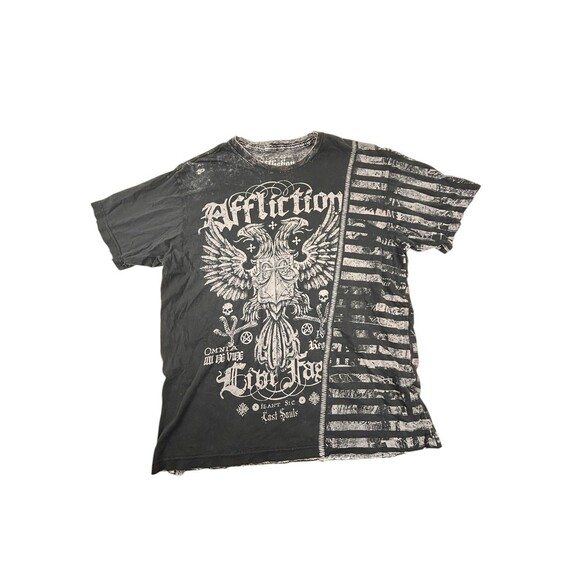Affliction Black Distressed 2XL XXL T-Shirt Live Fast Series Dead Or Alive - Picture 2 of 13